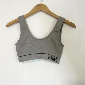 Hanes Logo Ribbed Gray Sports Bra Intimates Women's Small